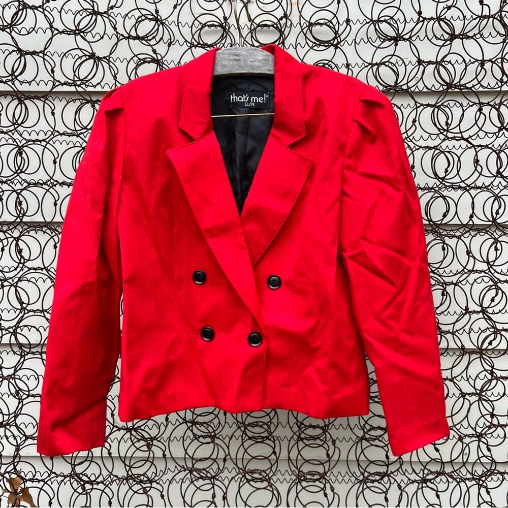 Vintage 80s 90s that’s me USA red puff sleeve double breasted blazer SMALL?